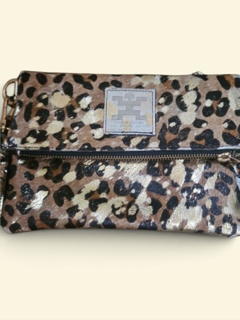 Charlie Leather Luxury Calf Hair Leather Leopard Print Wristlet Or Crossbody Bag